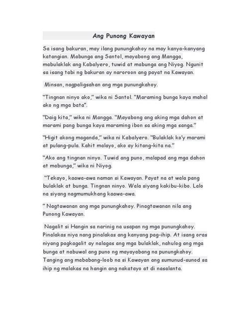 Ang Punong Kawayan (Maikling Kwento) .